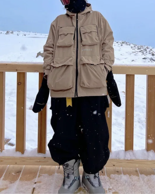Baggy Skihose mit elastischen Beinabschlüssen und Cargo-Taschen – geeignet für Ski & Snowboard