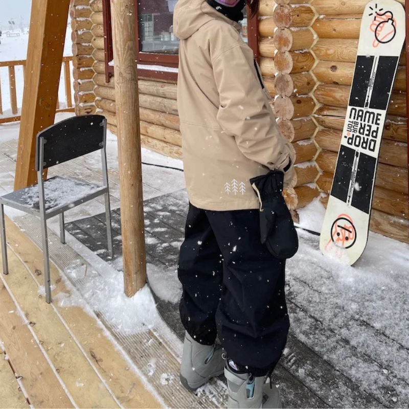Baggy Skihose mit elastischen Beinabschlüssen und Cargo-Taschen – geeignet für Ski & Snowboard