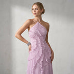 Bandeau Sommerkleid mit Plissee und Volants - midi