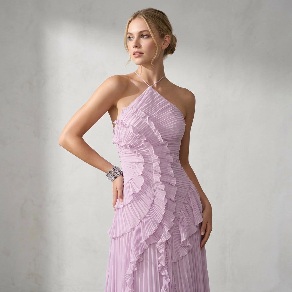 Bandeau Sommerkleid mit Plissee und Volants - midi