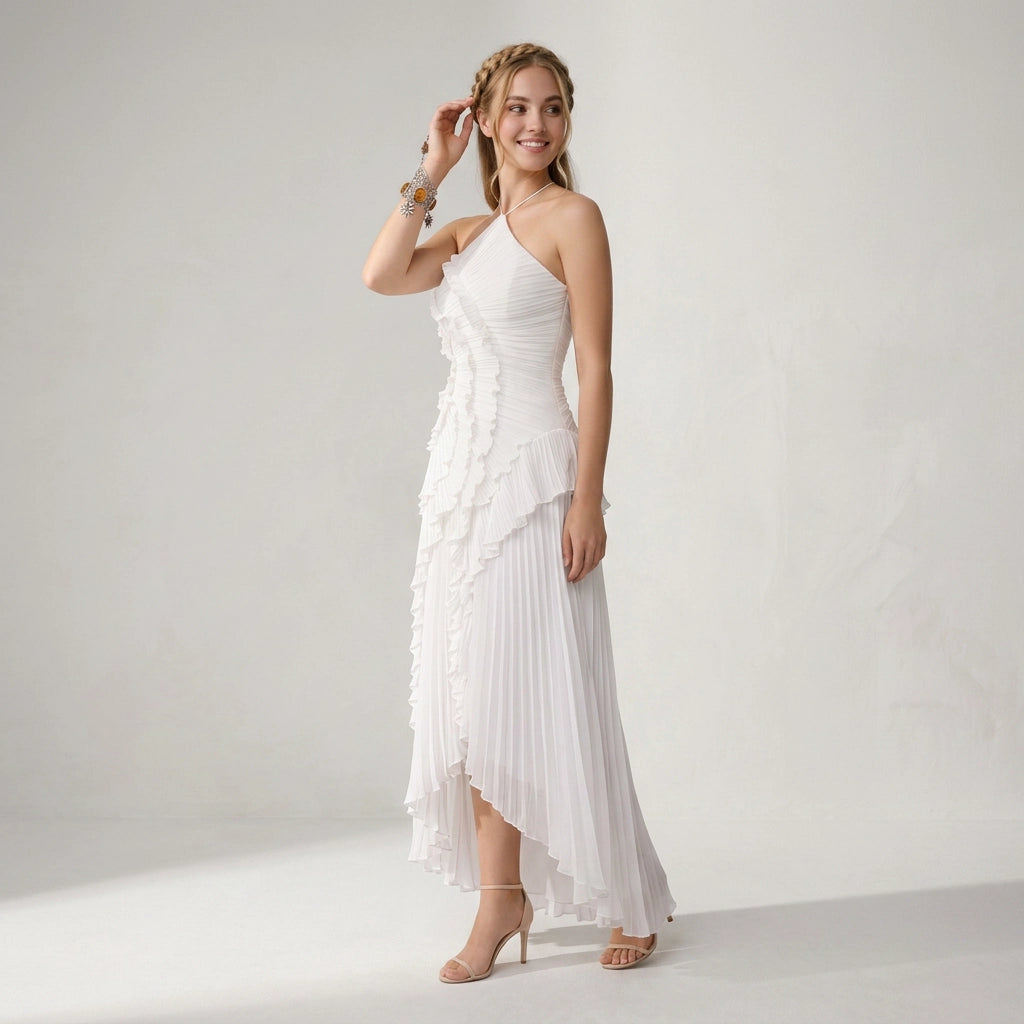 Bandeau Sommerkleid mit Plissee und Volants - midi