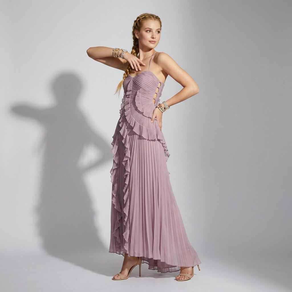 Bandeau Sommerkleid mit Plissee und Volants - midi