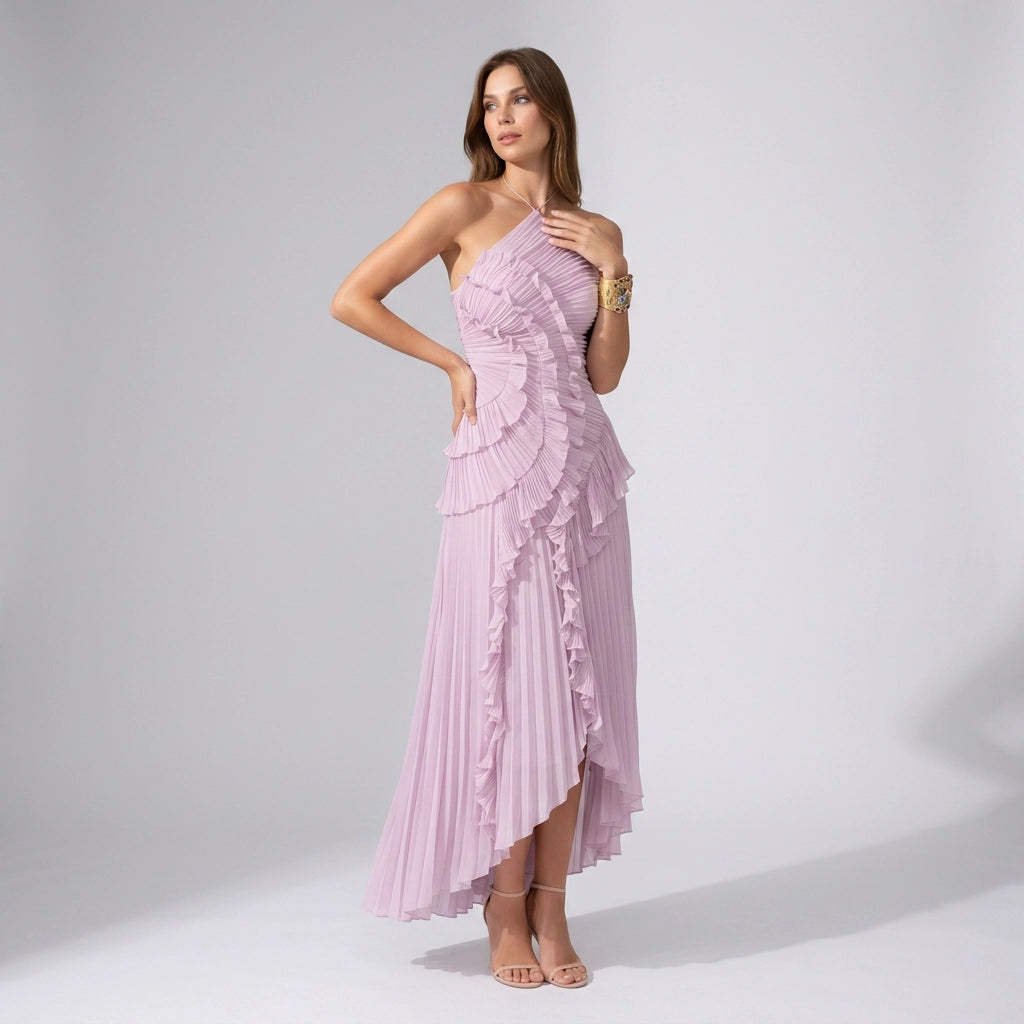 Bandeau Sommerkleid mit Plissee und Volants - midi