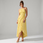 Bandeau Sommerkleid mit Plissee und Volants - midi