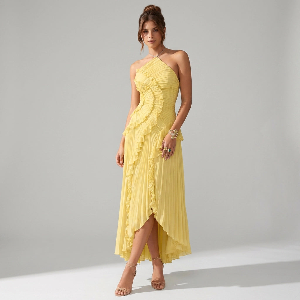 Bandeau Sommerkleid mit Plissee und Volants - midi