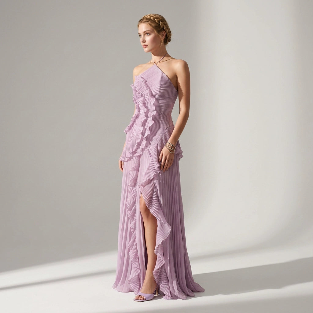 Bandeau Sommerkleid mit Plissee und Volants - midi