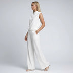 Weites Set im Jumpsuit Design mit Kurzarm Oberteil und Hohem Kragen