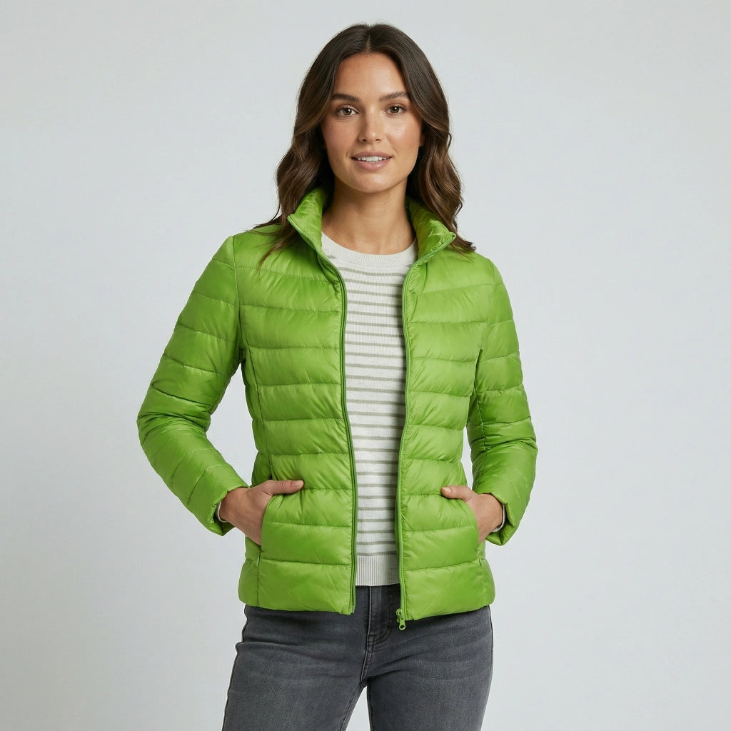 Leichte Steppjacke für Damen mit Stehkragen im einfarbigen Design