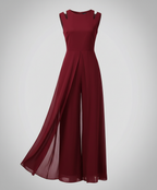 Ärmelloser Jumpsuit mit weitem Bein und fließendem Chiffon Überwurf im eleganten Schnitt