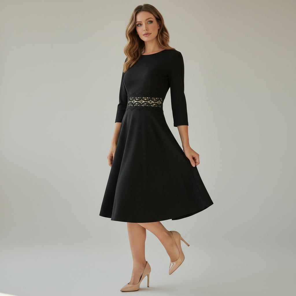 A-Linie Kleid mit Ärmeln in Knielanger Passform