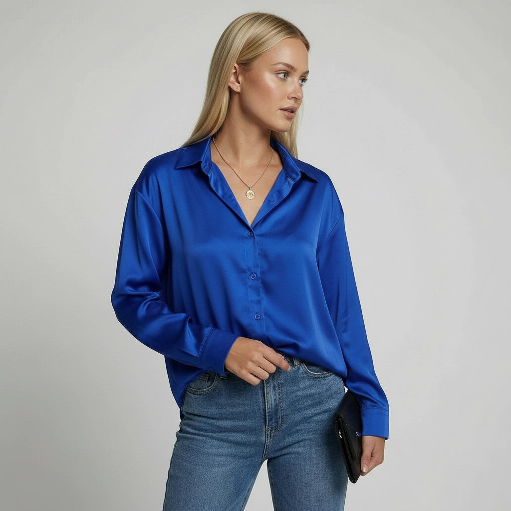 Elegante Satinbluse für Damen mit Knopfleiste und lockerer Passform