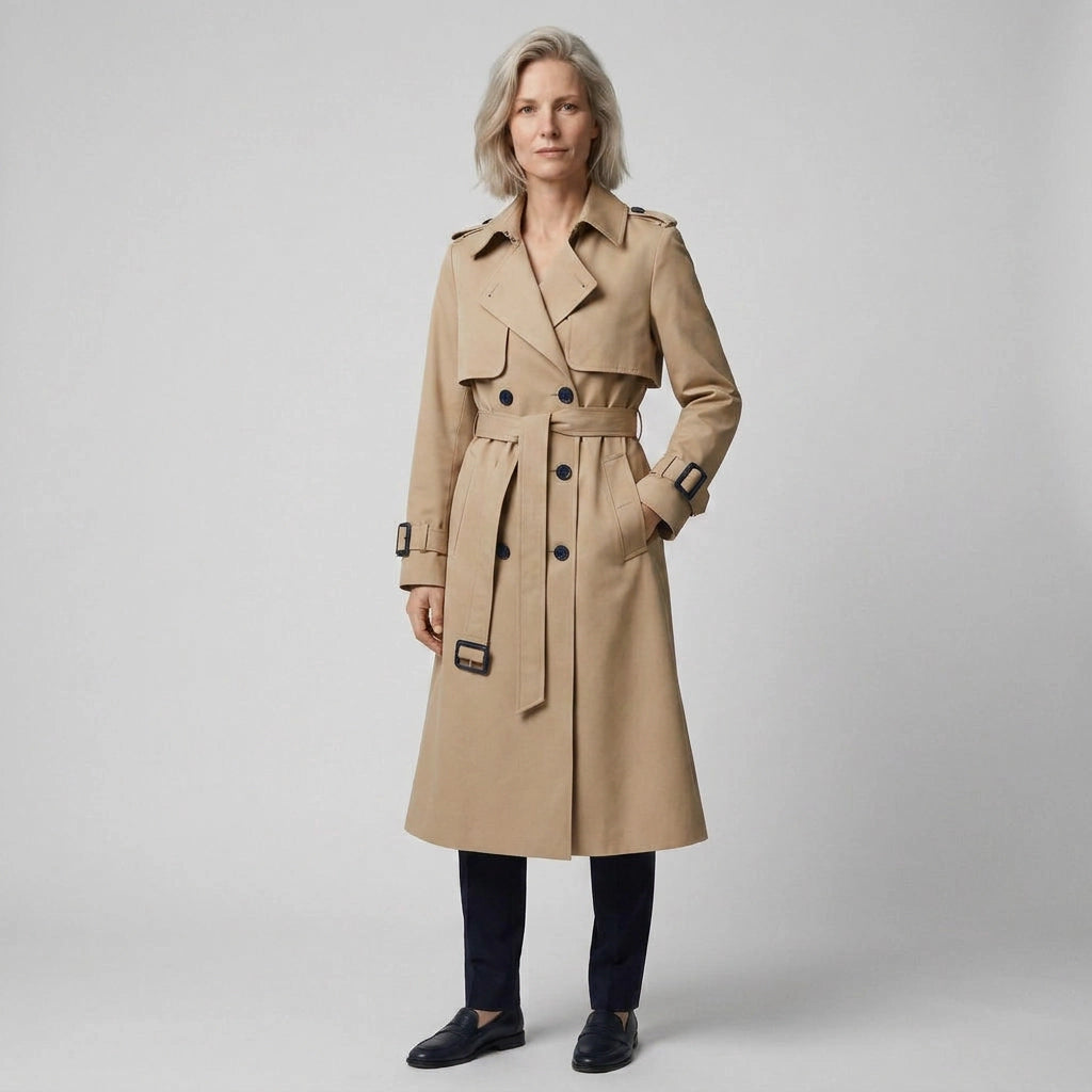 Trenchcoat für Damen im klassischen Stil in taillierter Form mit Gürtel