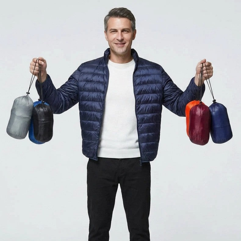 Steppjacke für Herren in schmaler Passform aus glänzendem Material mit Stehkragen