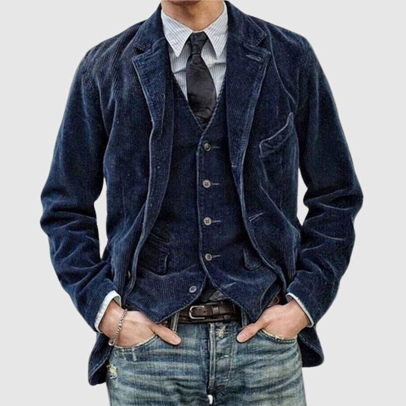Cord-Blazer mit Weste für Herren im klassischen Stil 0