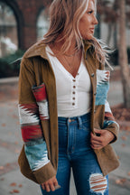 Braune Oversized-Damenjacke mit Ethno-Muster | Cordstoff 3