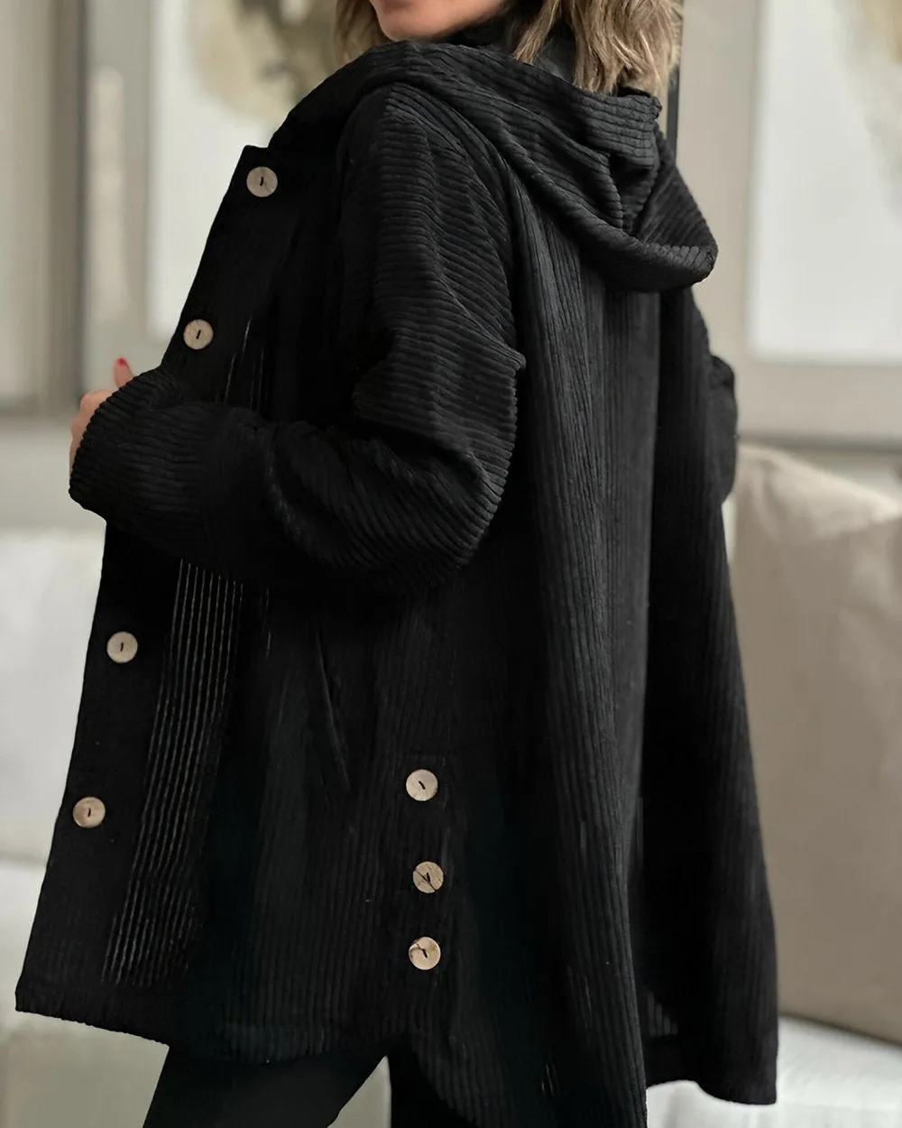 Oversized Cordjacke mit Kapuze für Damen | Mittellang 4