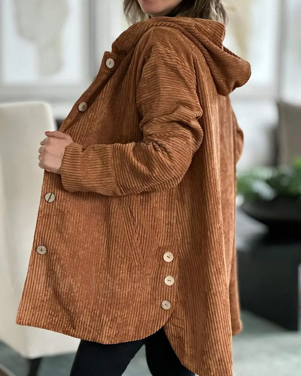 Oversized Cordjacke mit Kapuze für Damen | Mittellang 6