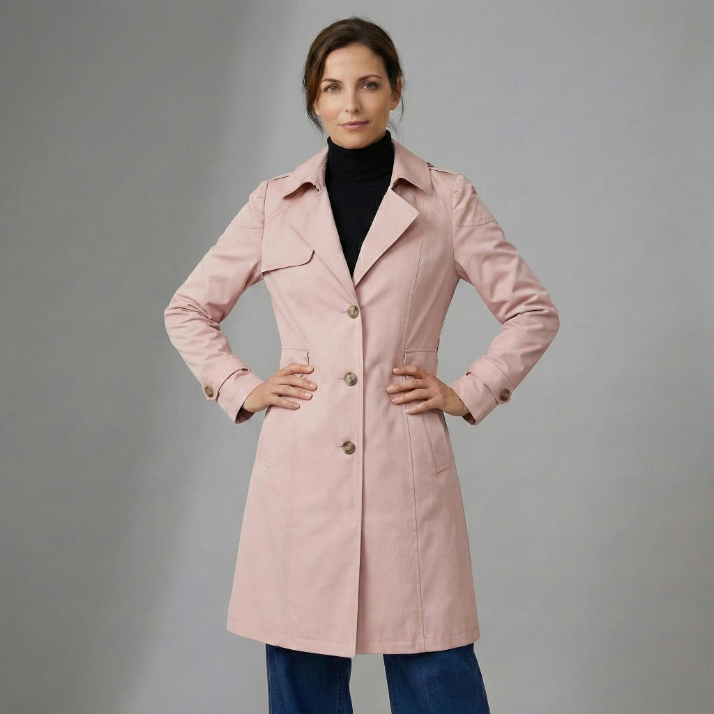 Leichter Trenchcoat für Damen ohne Gürtel mittellang