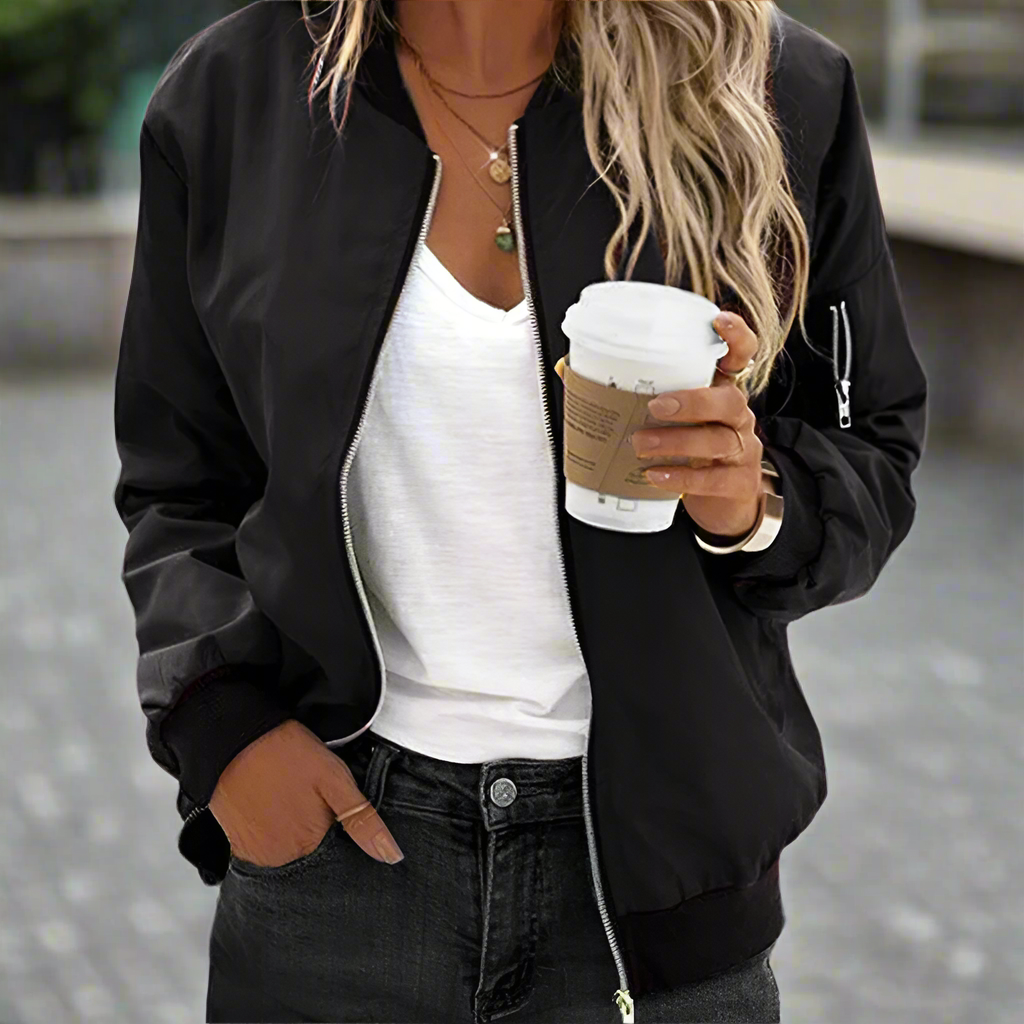 Damen Bomberjacke mit Reißverschluss | Slim-Fit Design 0
