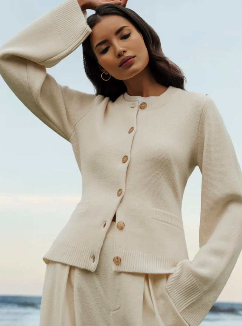 Damen Cardigan mit Ausgestellten Ärmeln für Lagen-Look 0