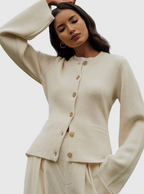 Damen Cardigan mit Knopfleiste und Ausgestellten Ärmeln
