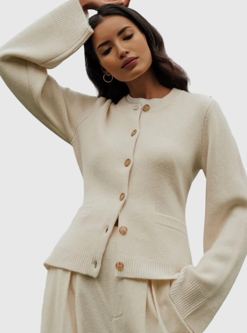 Damen Cardigan mit Knopfleiste und Ausgestellten Ärmeln