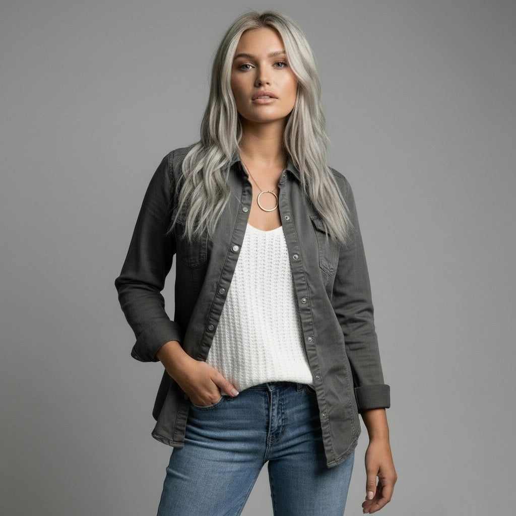 Damen Hemdjacke im klassischen Design mit Brusttaschen