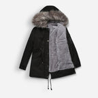 Winter Parka Jacke für Damen mit flauschiger Kapuze und Plüsch Innenfutter