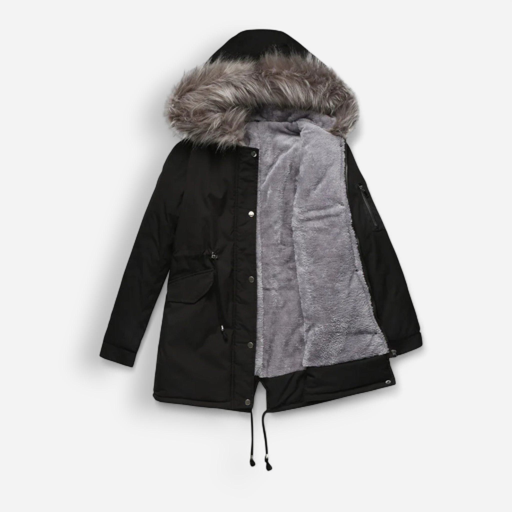 Winter Parka Jacke für Damen mit flauschiger Kapuze und Plüsch Innenfutter