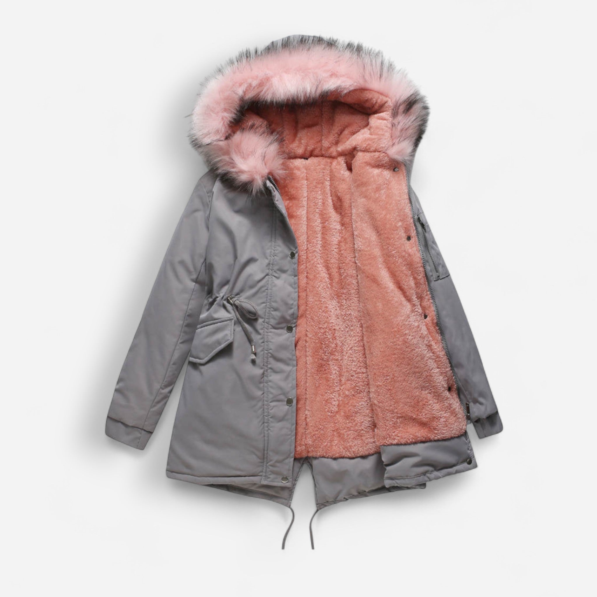 Winter Parka Jacke für Damen mit flauschiger Kapuze und Plüsch Innenfutter