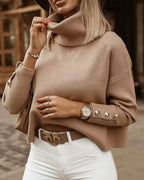 Damen Rollkragenpullover mit Knopfärmeln aus Baumwolle 0