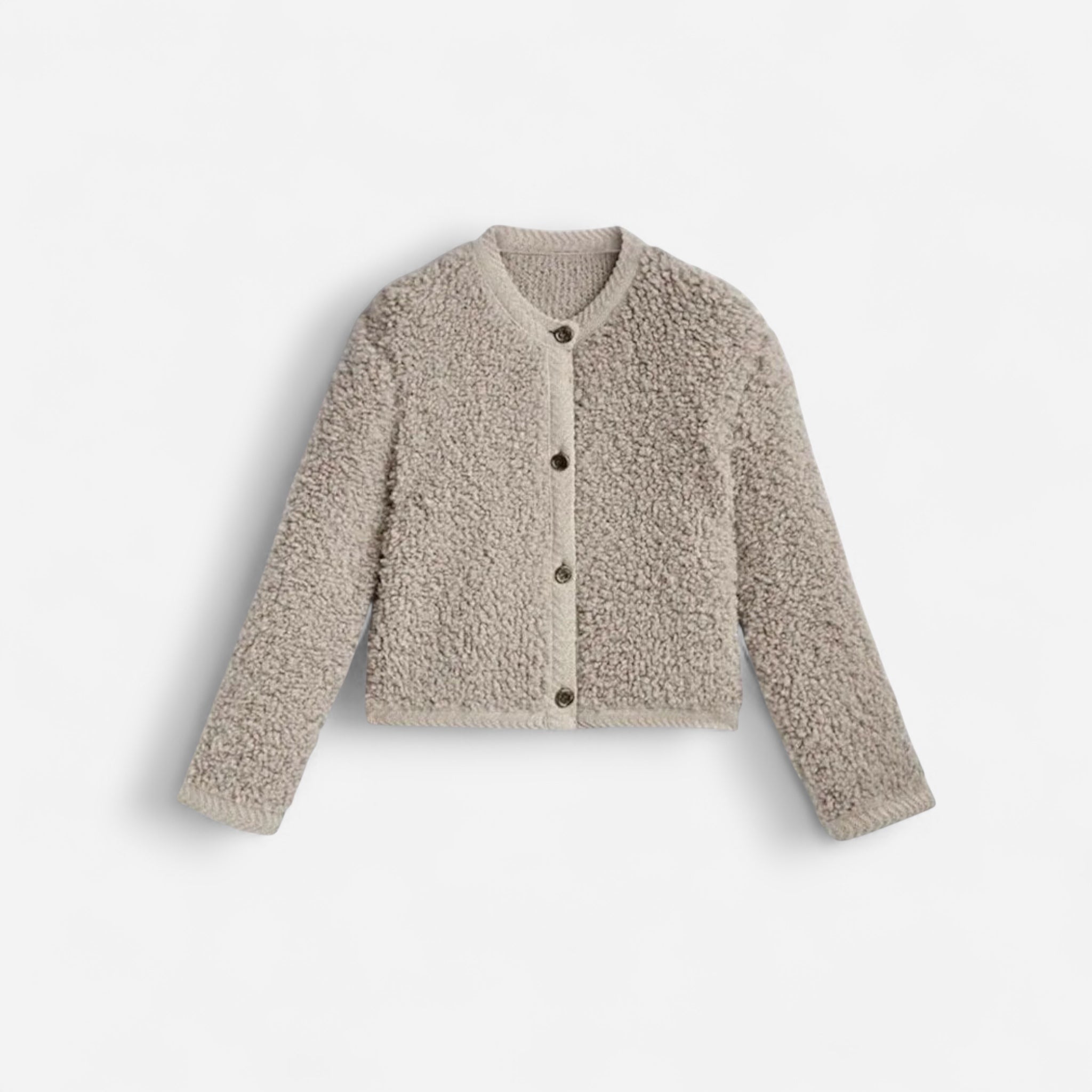 Strickjacke mit Knöpfen und Rundhalskragen | Kurz