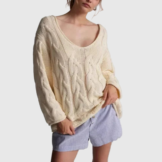 Damen V-Ausschnitt Strickpullover mit gedrehten Details | Bequeme Passform 0