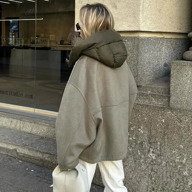 Casual Drop-Shoulder-Jacke mit verstellbarer Puff-Kapuze