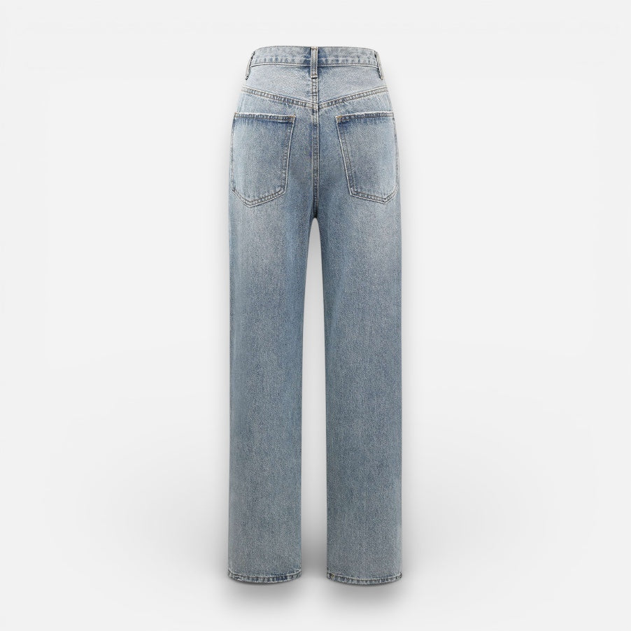 Jeans für Damen mit asymmetrischem Bund und weitem Bein