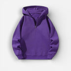 Langarm Fleece Pullover für Damen mit Kurzem Reißverschluss und Kapuze