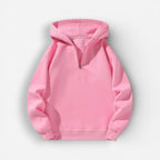 Langarm Fleece Pullover für Damen mit Kurzem Reißverschluss und Kapuze
