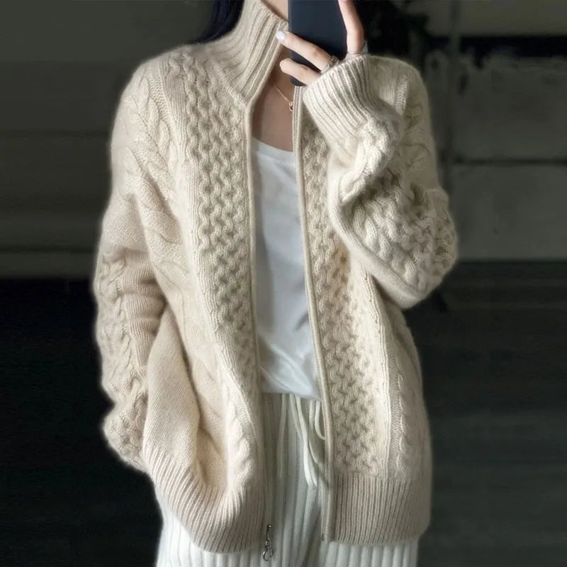 Kaschmir-Strickjacke mit Reißverschluss für Damen | Grobstrick