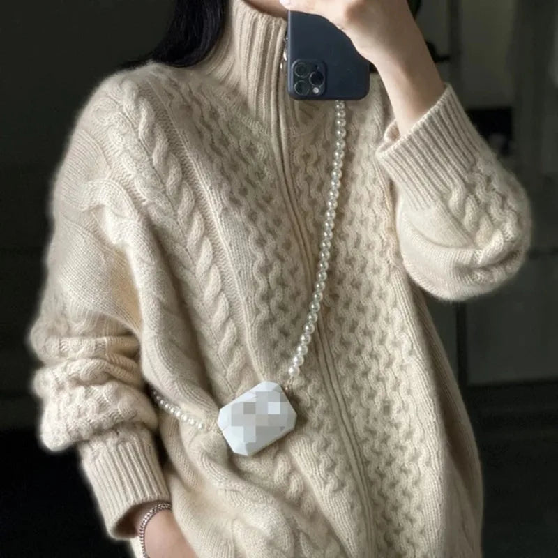 Kaschmir-Strickjacke mit Reißverschluss für Damen | Grobstrick