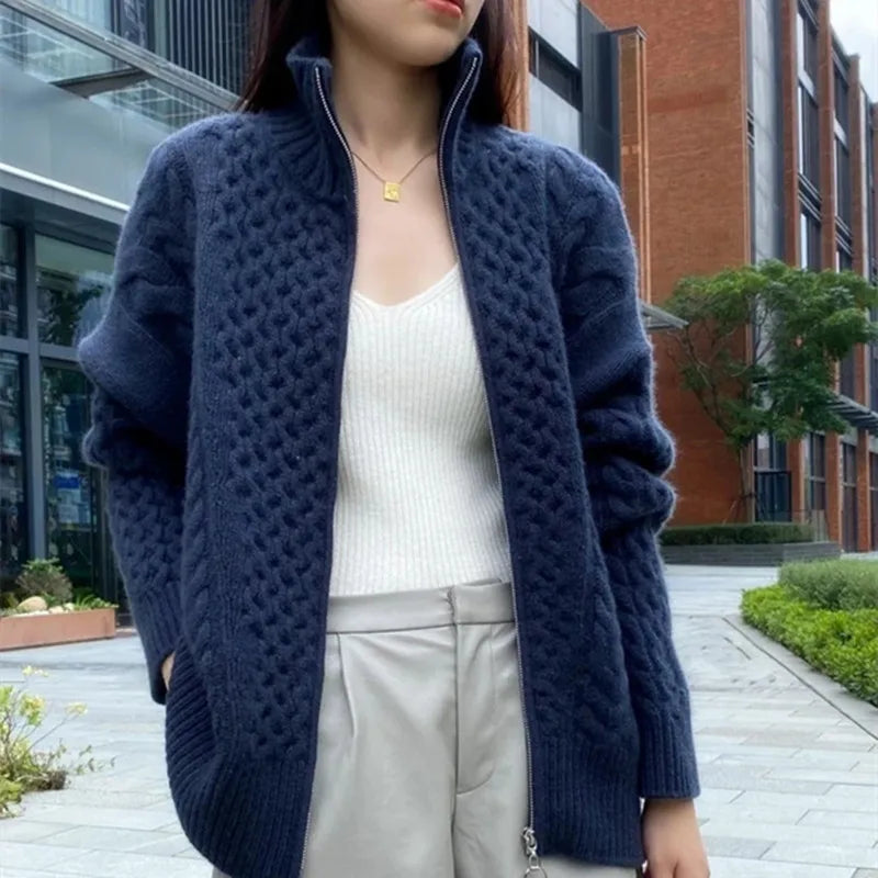 Kaschmir-Strickjacke mit Reißverschluss für Damen | Grobstrick