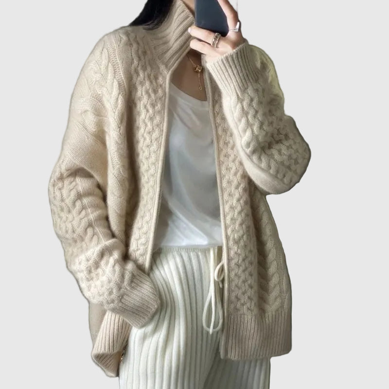 Kaschmir-Strickjacke mit Reißverschluss für Damen | Grobstrick