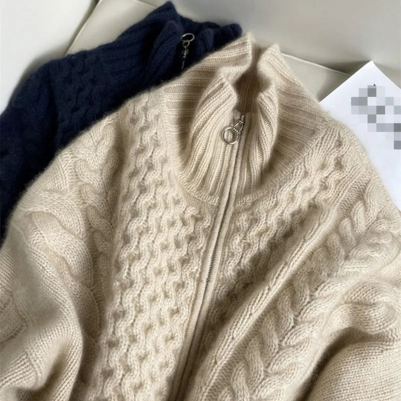 Kaschmir-Strickjacke mit Reißverschluss für Damen | Grobstrick