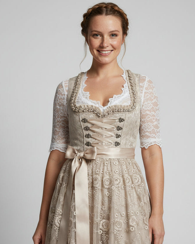 Dirndlkleid für Damen mit Schnürmieder und Spitzenbluse
