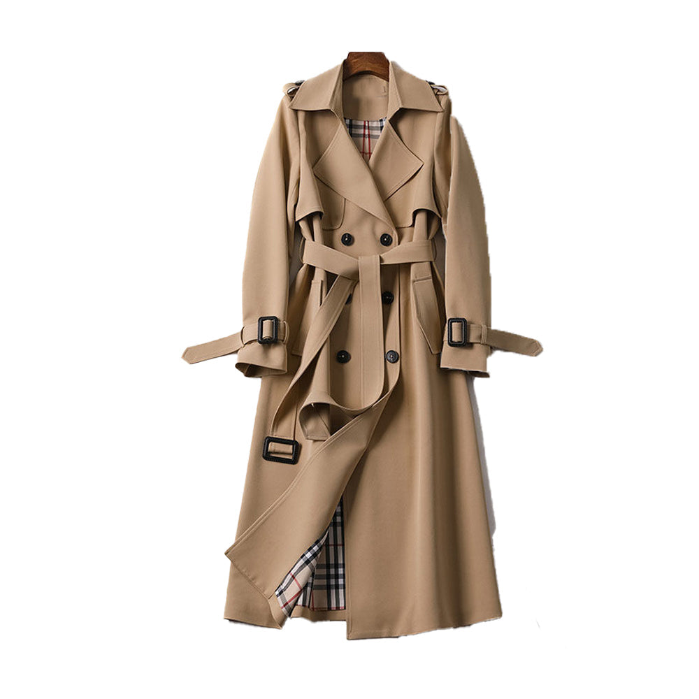 Doppelreihiger Trenchcoat für Damen mit abnehmbarem Gürtel 0