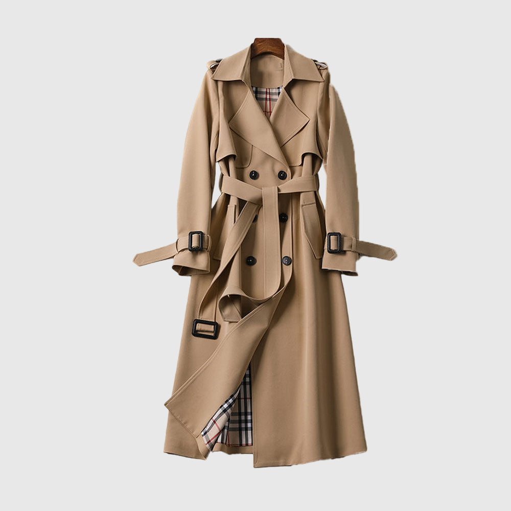 Eleganter Damen-Trenchcoat mit Doppelreihe und Taillengürtel