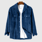Dunkelblaues Cord-Overshirt für Herren | Lässiger Reverskragen