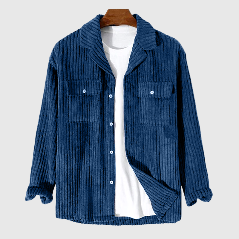 Dunkelblaues Cord-Overshirt für Herren | Lässiger Reverskragen