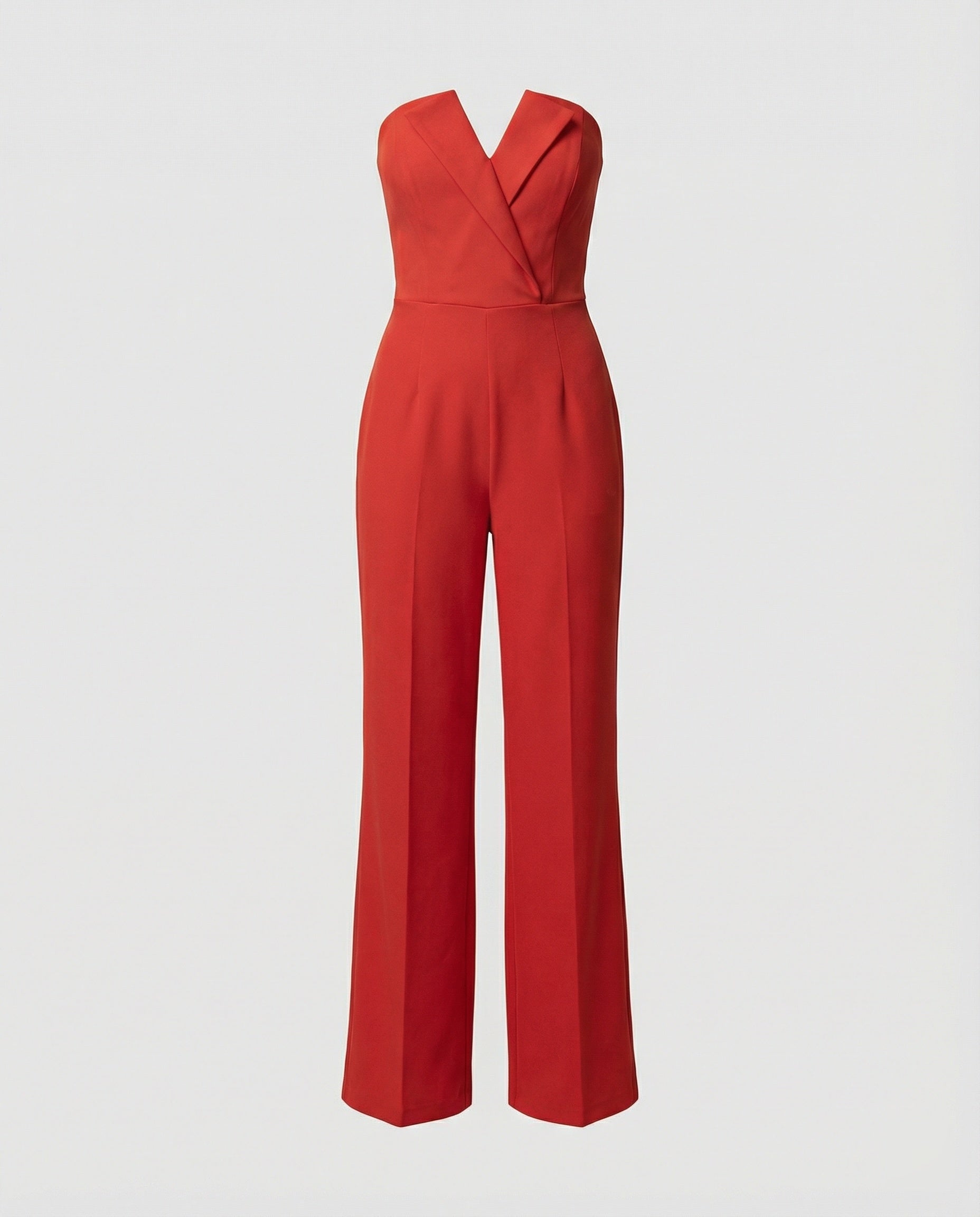 Eleganter Damen Jumpsuit trägerlos mit weitem Bein und strukturiertem Dekolleté