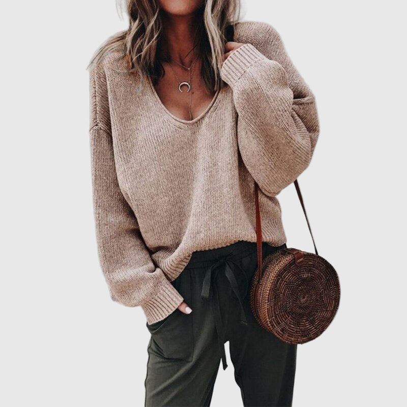 Lässiger Damen-Strickpullover mit V-Ausschnitt und Langarm