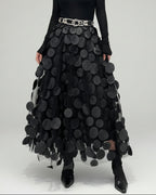 Eleganter Rock mit Polka Dot und Tüll-Patchwork - midi